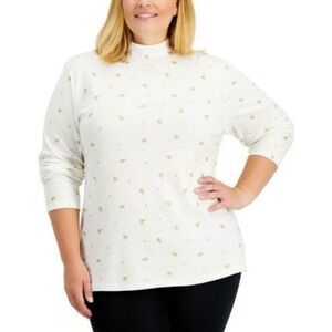 Karen Scott Plus Size Metallic Tree-Print Top Bright White 0X